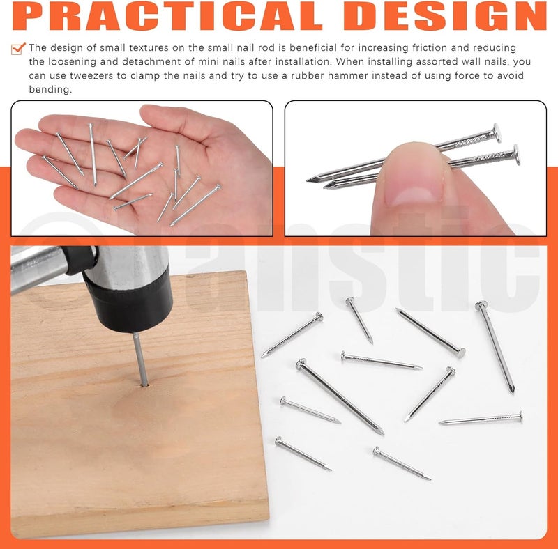Tanstic 500Pcs 4 Sizes Hardware Nails Assortment Kit Finishing Nails Nails for Hanging Pictures Small Nails Wall Nails for Picture Hanging Woodworking(Silver) - Image 4